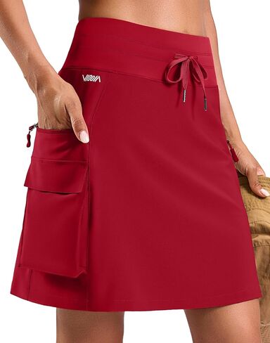 فيوديا تنورة كارجو 18 بوصة للنساء مع 6 جيوب للمشي لمسافات طويلة تنورة بطول الركبة عالية الخصر تنورة جولف للسفر كاجوال in Kuwait