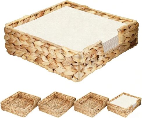 Handwoven Wicker Storage Basket 5-Piece Set - 8.5×8.5×2.5 Inches Woven Basket for Pantry Shelves, Kitchen Closet & Bedroom Storage Essentials in Saudi Arabia