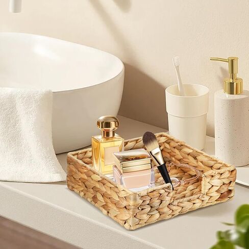 Handwoven Wicker Storage Basket 5-Piece Set - 8.5×8.5×2.5 Inches Woven Basket for Pantry Shelves, Kitchen Closet & Bedroom Storage Essentials in Saudi Arabia