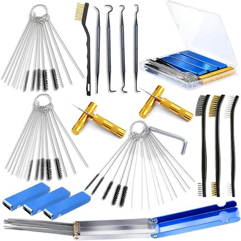 Carburetor Cleaner Kit Torch Tip Cleaner Set, Includes 1 Single Head Brush 30 Needles 15 Nylon Brushes 1 Hexagonal Wrench 1 Scraper and 4 Cleaning Hooks 1 Aluminum Case for Motorcycle ATV in Saudi Arabia