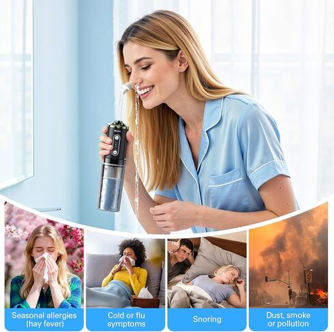Electric Neti Pot Sinus Rinse, Cordless Nasal Irrigation System with 60 Saline Packets， Foldable Nasal Rinse Bottle Machine for Snoring Remedy Relief IPX7 Waterproof in Saudi Arabia