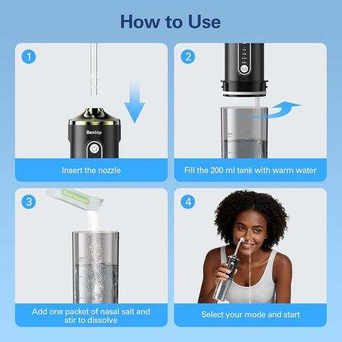 Electric Neti Pot Sinus Rinse, Cordless Nasal Irrigation System with 60 Saline Packets， Foldable Nasal Rinse Bottle Machine for Snoring Remedy Relief IPX7 Waterproof in Saudi Arabia