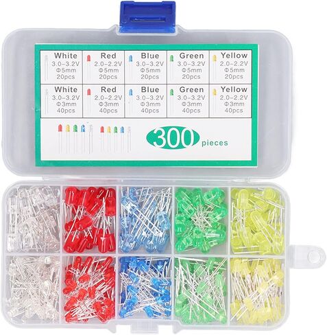 aqxreight 300PCS LED Light Emitting Diode 5 Colors 3mm 5mm Heat LED Circuit Assorted Kit for Industry in Saudi Arabia