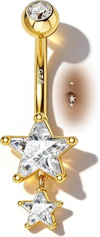 14K مطلية بالذهب حلقات زر البطن استرخى ستار 925 فضة البطن السرة خواتم للنساء 14G ثقب البطن مجوهرات المتدلية in Kuwait