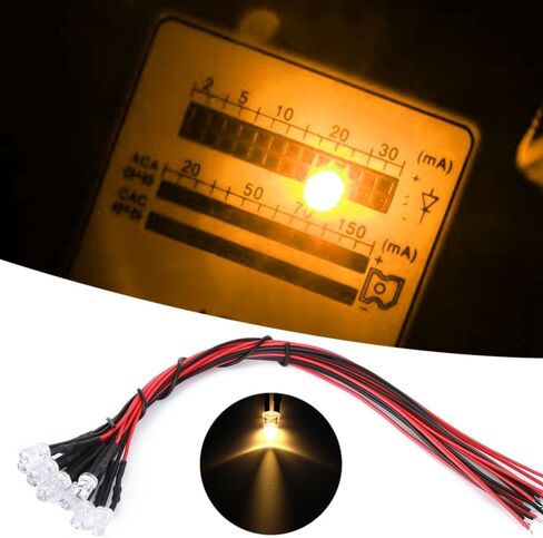 50 قطعة من خرزات إضاءة LED سلكية مسبقًا 5-12 فولت - صمامات ثنائية بيضاء دافئة برأس مستدير 5 مم لإضاءة DIY ودوائر السيارات، استهلاك منخفض للطاقة in Saudi Arabia