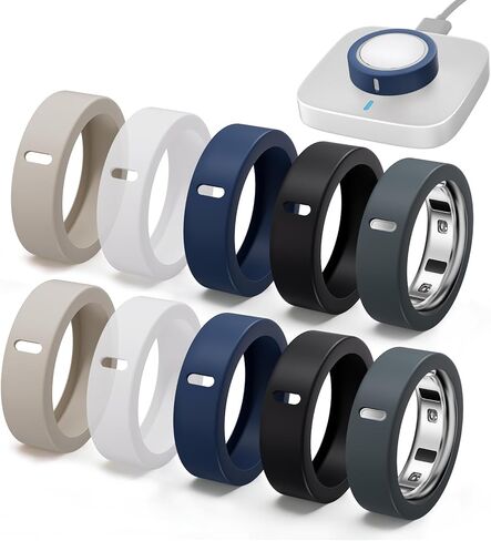 مجموعة من 10 أغطية حلقية من السيليكون من CoBak متوافقة مع Oura Ring Gen 4/4 سيراميك، Gen 3 Horizon/Heritage | واقي مرن مضاد للخدش، يدعم الشحن مع غطاء، مقاس M لـ 10/11/12/13/14/15 in Kuwait