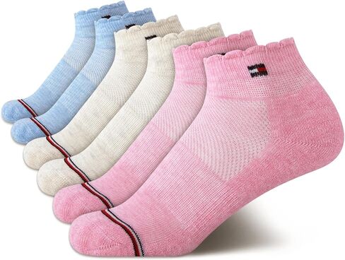 Tommy Hilfiger Girls Athletic Socks - 6 Pack Performance Cushion Quarter Cut Socks - Breathable Ankle Socks for Girls (S-L) in Kuwait