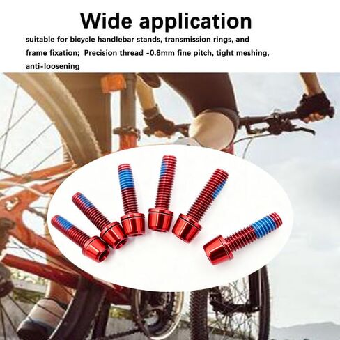 6PCS Screw Internal Hex (M5 x 18mm Red), Tapered Head Bolt with Washer for Bicycle Screws with Washers for Bicycle Stem/Fork/Handlebar Assembly in Kuwait