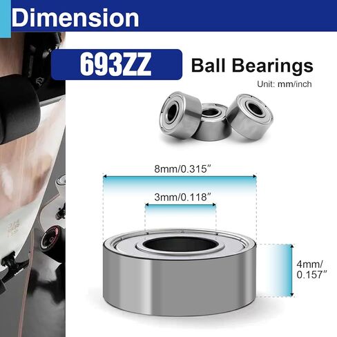 20Pcs 693ZZ Miniature Ball Bearings 3×8×4mm, High Speed Low Noise Double Shielded Deep Groove Bearings for Motors, RC, DIY, 3D Printers in Kuwait