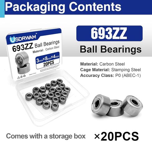 20Pcs 693ZZ Miniature Ball Bearings 3×8×4mm, High Speed Low Noise Double Shielded Deep Groove Bearings for Motors, RC, DIY, 3D Printers in Kuwait
