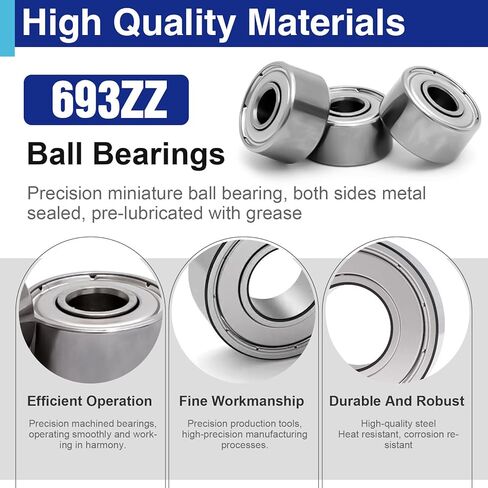 20Pcs 693ZZ Miniature Ball Bearings 3×8×4mm, High Speed Low Noise Double Shielded Deep Groove Bearings for Motors, RC, DIY, 3D Printers in Kuwait