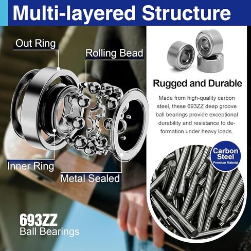 20Pcs 693ZZ Miniature Ball Bearings 3×8×4mm, High Speed Low Noise Double Shielded Deep Groove Bearings for Motors, RC, DIY, 3D Printers in Kuwait