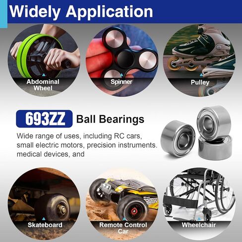 20Pcs 693ZZ Miniature Ball Bearings 3×8×4mm, High Speed Low Noise Double Shielded Deep Groove Bearings for Motors, RC, DIY, 3D Printers in Kuwait