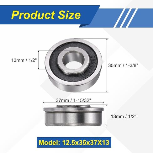 uxcell 2 قطعة محمل كروي ذو حواف، معرف 1/2 بوصة × OD 1-3/8 بوصة × T 1/2 بوصة (13 مم معرف × 35 مم OD × 13 مم T) بدائل محمل كروي دقيق لجزازة العشب، عربة اليد، عربة اليد in Saudi Arabia