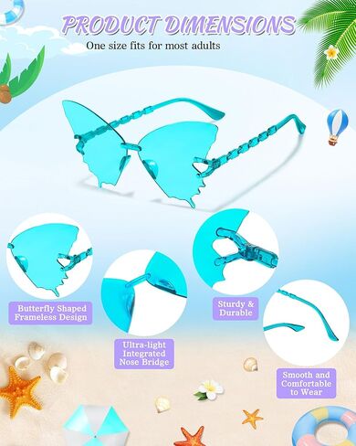 40 قطعة من النظارات الشمسية على شكل فراشة ملونة بالجملة، نظارات حفلات الفراشة بدون إطار ممتعة للمراهقين والبالغين من الجنسين in Kuwait
