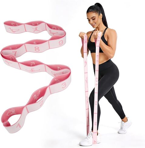 KUZARO Fitness Resistance Bands with 12 Loops, Numbered Resistance Bands for Physical Therapy, Women Stretch Strap for Home Gym, Elastic Exercise Bands for Yoga, Pilates, Leg Stretching, Dance in Saudi Arabia