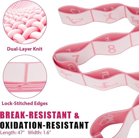 KUZARO Fitness Resistance Bands with 12 Loops, Numbered Resistance Bands for Physical Therapy, Women Stretch Strap for Home Gym, Elastic Exercise Bands for Yoga, Pilates, Leg Stretching, Dance in Saudi Arabia