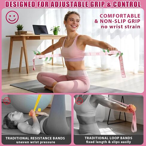 KUZARO Fitness Resistance Bands with 12 Loops, Numbered Resistance Bands for Physical Therapy, Women Stretch Strap for Home Gym, Elastic Exercise Bands for Yoga, Pilates, Leg Stretching, Dance in Saudi Arabia