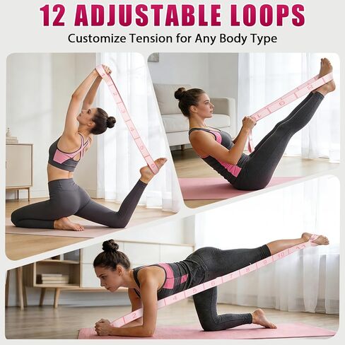 KUZARO Fitness Resistance Bands with 12 Loops, Numbered Resistance Bands for Physical Therapy, Women Stretch Strap for Home Gym, Elastic Exercise Bands for Yoga, Pilates, Leg Stretching, Dance in Saudi Arabia