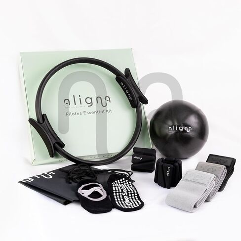 Aligna Pilates Essential Kit | Complete Home Set for Balance, Flexibility & Strength | 8-Piece Set with Pilates Ring, Softball, Resistance Bands, Ankle Weights, Yoga Socks & Carry Bag in Saudi Arabia
