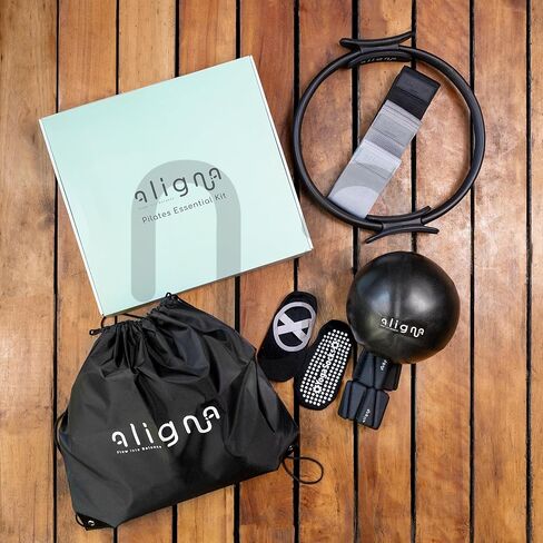 Aligna Pilates Essential Kit | Complete Home Set for Balance, Flexibility & Strength | 8-Piece Set with Pilates Ring, Softball, Resistance Bands, Ankle Weights, Yoga Socks & Carry Bag in Saudi Arabia