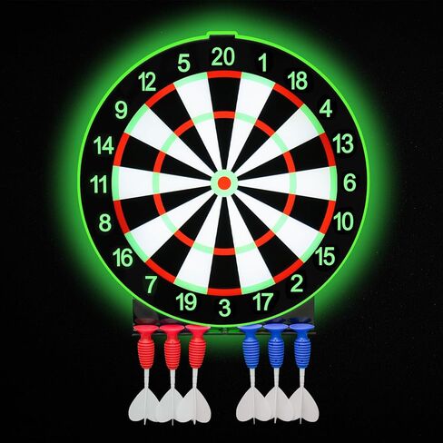 LED Light Up Dart Board with 6 Safe Suction Cup Darts, LED Dartboard with Backlight, Includes Dart Stand, Excellent Indoor Game, Party Games, Bar Games, Family Fun, Room Wall Decor in Saudi Arabia