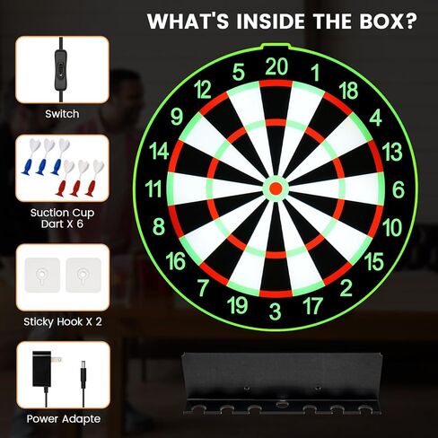 LED Light Up Dart Board with 6 Safe Suction Cup Darts, LED Dartboard with Backlight, Includes Dart Stand, Excellent Indoor Game, Party Games, Bar Games, Family Fun, Room Wall Decor in Saudi Arabia