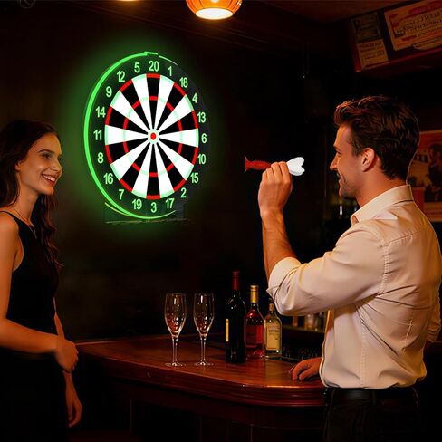 LED Light Up Dart Board with 6 Safe Suction Cup Darts, LED Dartboard with Backlight, Includes Dart Stand, Excellent Indoor Game, Party Games, Bar Games, Family Fun, Room Wall Decor in Saudi Arabia