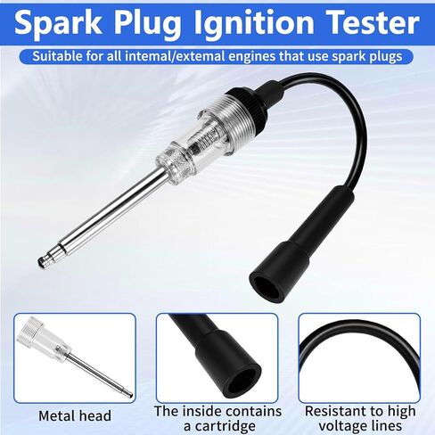 Engine Compression Tester Kit with Spark Plug Tester, 300 PSI Gauge, Flexible Hose, Straight & Curved Rubber Cone Adapters, Brass Thread Adapters for Car Motorcycle Small Gas Engines (Blue) in Kuwait