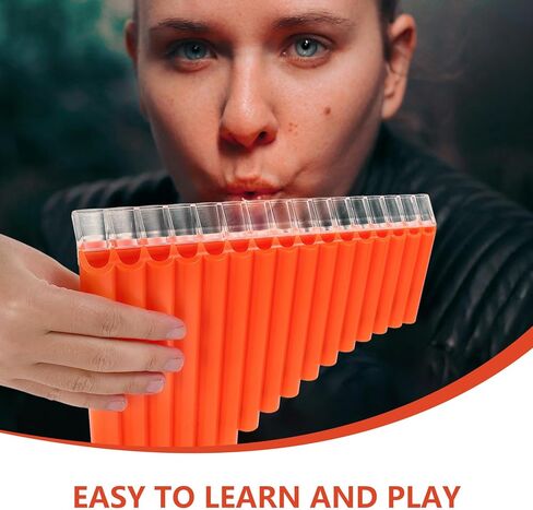 BESTYASH 16-tube Pan Flute Instrument for Beginners in C Key, Orange Wooden Panpipes Suitable for Student Practice and Folk Music Performance in Kuwait