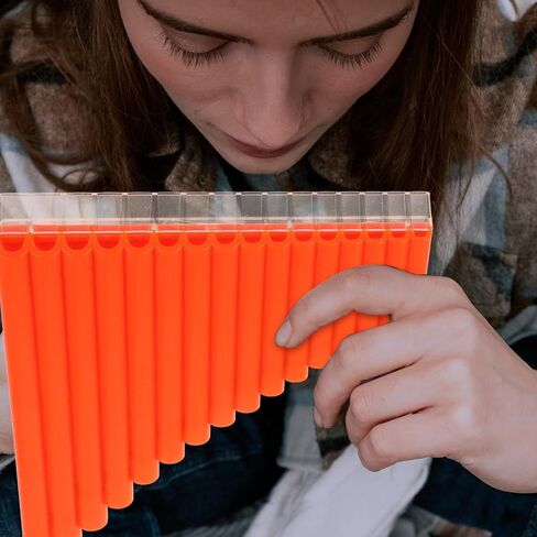 BESTYASH 16-tube Pan Flute Instrument for Beginners in C Key, Orange Wooden Panpipes Suitable for Student Practice and Folk Music Performance in Kuwait