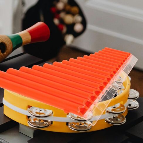 BESTYASH 16-tube Pan Flute Instrument for Beginners in C Key, Orange Wooden Panpipes Suitable for Student Practice and Folk Music Performance in Kuwait
