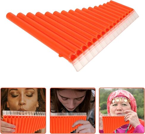 BESTYASH 16-tube Pan Flute Instrument for Beginners in C Key, Orange Wooden Panpipes Suitable for Student Practice and Folk Music Performance in Kuwait