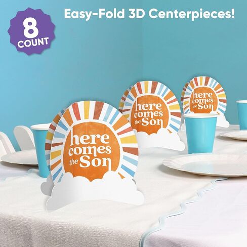 Big Dot of Happiness 3D Here Comes the Son Centerpiece Table Decorations, Freestanding Boy Boho Baby Shower Decor, Retro Sunshine Party Centerpieces - 8 Count in Saudi Arabia