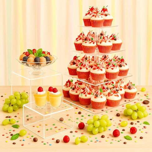 Ripeng 11 Pack Dessert Table Display Set Risers Display Stands, 3 Pcs Buffet Risers, 4 Tier Dessert Stands, 2 Serving Trays, 3 Mini Signs and 2 Serving Tongs for Christmas Birthday Party in Saudi Arabia