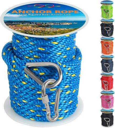 Anchor Rope 1/2 Inch 50 FT, Boat Anchor Rope Solid Braid MFP, Anchor Line with 316 Stainless Steel Thimble & Snap Hook for Towing Mooring Docking Anchoring Boats Up to 32' - Black in Saudi Arabia