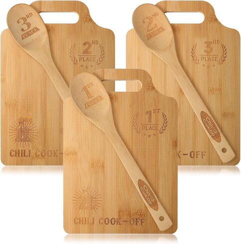 FoldTier Set of 3 Chili Cook off Prizes Chili Cook off Trophies Wooden Cutting Boards with Handle Spoon 1st 2nd 3rd Place Competition Gifts for Men Women(Classic Style) in Saudi Arabia