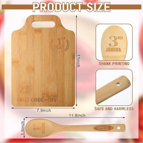FoldTier Set of 3 Chili Cook off Prizes Chili Cook off Trophies Wooden Cutting Boards with Handle Spoon 1st 2nd 3rd Place Competition Gifts for Men Women(Classic Style) in Saudi Arabia