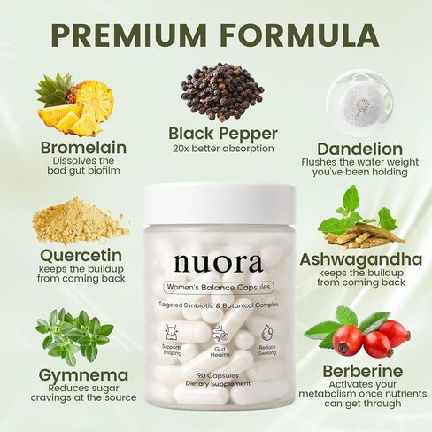 كبسولات صحة الأمعاء من نورا مع الفلفل الأسود البربرين - مكمل للأغشية الحيوية للأمعاء للنساء، توازن الجهاز الهضمي، غير معدل وراثيًا، 90 كبسولة (1) in Kuwait