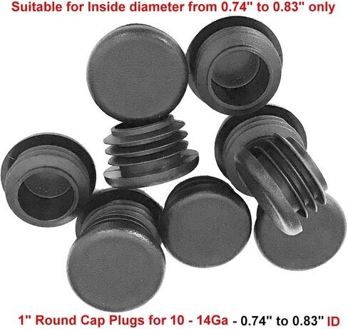 (Pack of 10) 1" Round Black Plastic Tubing Plug, (10-14 Ga 0.740"-0.830" ID) 1 Inch End Cap - Steel Furniture Pipe Tube Cover Insert | - LDPE Make w/Flexible Ridges |End Caps for Fitness Equipment | in Saudi Arabia
