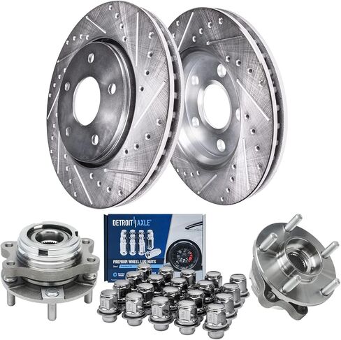 Detroit Axle - مجموعة الفرامل لفورد Fusion Mkz Zephyr Milan Mazda 6 دوارات الفرامل المحفورة والذاتية ووسادات الفرامل السيراميك استبدال: 11.77 "دوار أمامي بوصة و 11.02 بوصة الدوار الخلفي بوصة in Kuwait