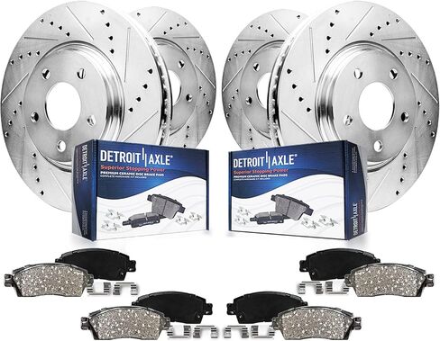 Detroit Axle - مجموعة الفرامل لفورد Fusion Mkz Zephyr Milan Mazda 6 دوارات الفرامل المحفورة والذاتية ووسادات الفرامل السيراميك استبدال: 11.77 "دوار أمامي بوصة و 11.02 بوصة الدوار الخلفي بوصة in Kuwait