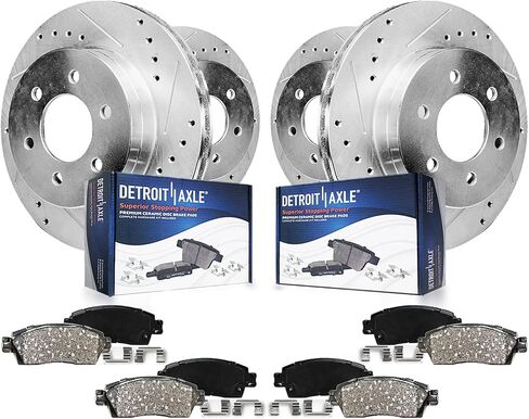 Detroit Axle - مجموعة الفرامل لفورد Fusion Mkz Zephyr Milan Mazda 6 دوارات الفرامل المحفورة والذاتية ووسادات الفرامل السيراميك استبدال: 11.77 "دوار أمامي بوصة و 11.02 بوصة الدوار الخلفي بوصة in Kuwait