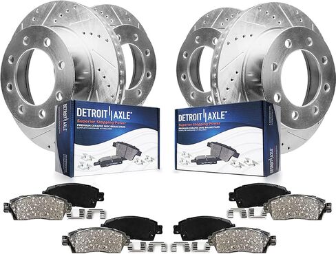 Detroit Axle - مجموعة الفرامل لفورد Fusion Mkz Zephyr Milan Mazda 6 دوارات الفرامل المحفورة والذاتية ووسادات الفرامل السيراميك استبدال: 11.77 "دوار أمامي بوصة و 11.02 بوصة الدوار الخلفي بوصة in Kuwait