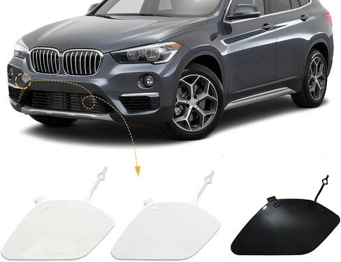 غطاء خطاف سحب المصد الأمامي لسيارة BMW X1 F48 18ix 18dx SAV 2016 2017 2018 2019 غطاء غطاء عين سحب الجانب الأيمن للراكب 51137361220 (أسود) in Kuwait
