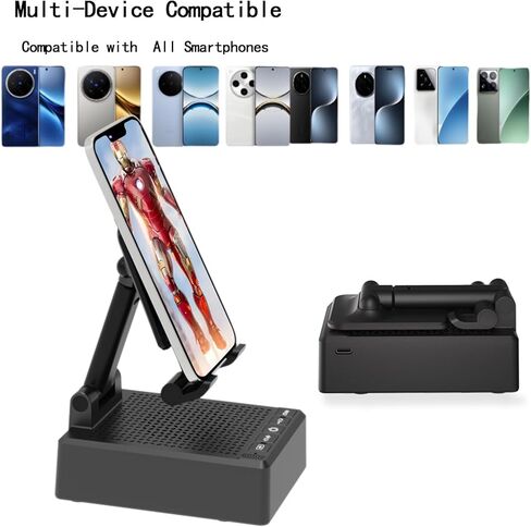 هدايا للأب الصديق، حامل الهاتف الخلوي مع مكبر صوت بلوتوث لاسلكي، مكبر صوت بلوتوث عالي الدقة للصوت المحيطي للمطبخ المنزلي وفي الهواء الطلق متوافق مع الهاتف المحمول، هدايا للرجال والنساء (أسود) in Kuwait