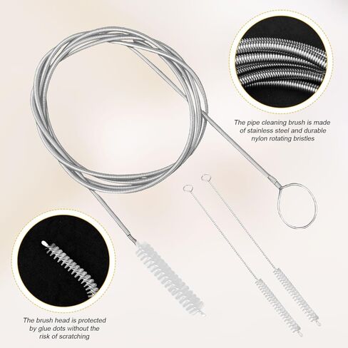 2pcs Straw Brushes & a Single-Head Spring Brush, Flexible Long Pipe Drain Cleaning Tool with Elastic Stainless Steel Reliable Sink Tube Cleaner for Car Sunroofs Refrigerator Drains Filtration Systems in Saudi Arabia