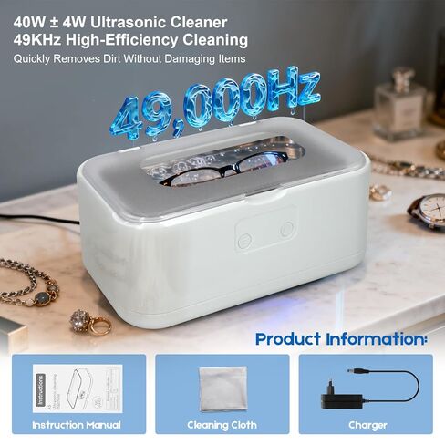 Ultrasonic Jewelry Cleaner – 49kHz 40W Professional Sonic Cleaner, 27oz 304 Stainless Steel Tank, 5 Modes Digital Timer, Ultra-Quiet for Eyeglasses, Watches, Dentures & Rings in Kuwait
