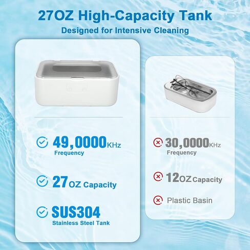 Ultrasonic Jewelry Cleaner – 49kHz 40W Professional Sonic Cleaner, 27oz 304 Stainless Steel Tank, 5 Modes Digital Timer, Ultra-Quiet for Eyeglasses, Watches, Dentures & Rings in Kuwait