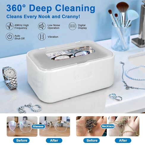 Ultrasonic Jewelry Cleaner – 49kHz 40W Professional Sonic Cleaner, 27oz 304 Stainless Steel Tank, 5 Modes Digital Timer, Ultra-Quiet for Eyeglasses, Watches, Dentures & Rings in Kuwait
